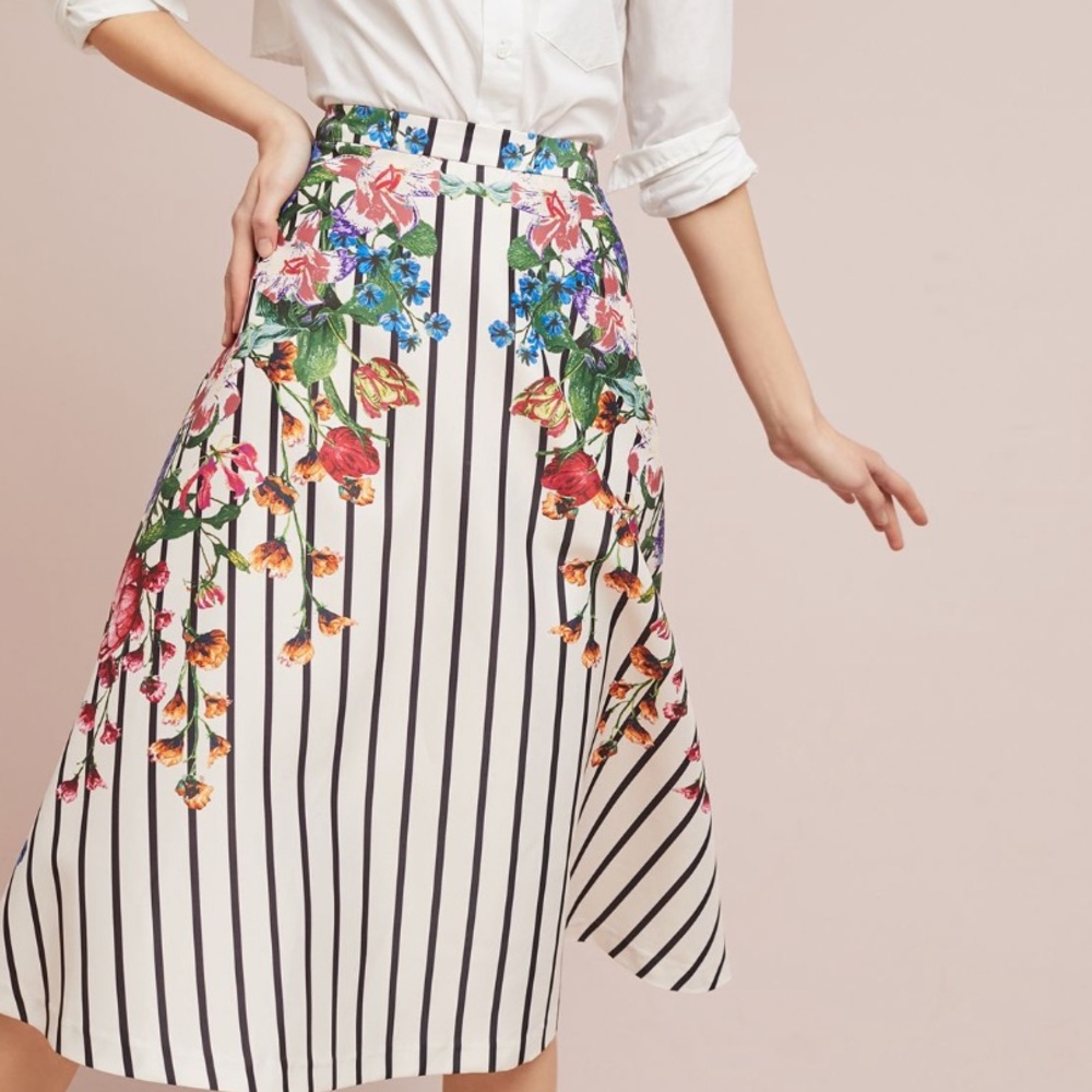 Anthropologie Maeve size S  Multicolor Floral and black stripes Pencil Skirt - Picture 7 of 7